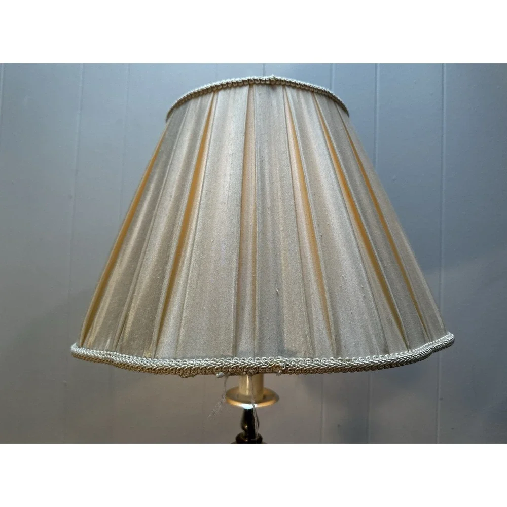 Vintage‎ Amber Glass Table Lamp Marble Base Chrome Metal Pleated Shade 29